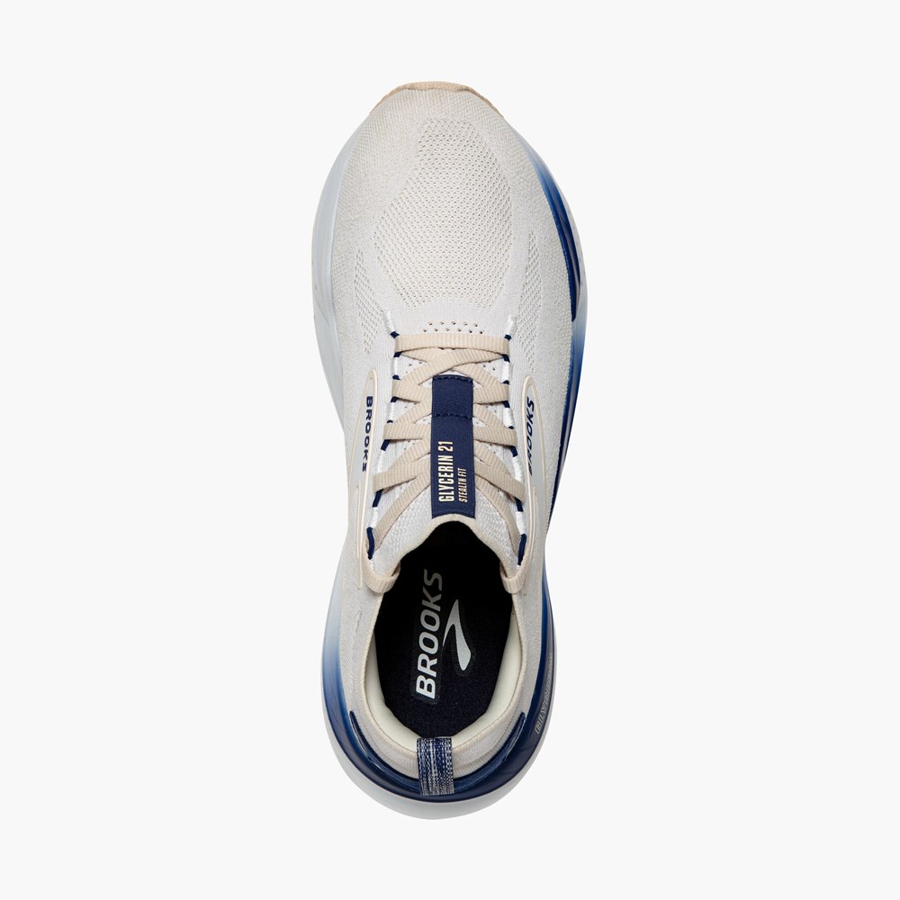 Chaussures Running Route Brooks Glycerin StealthFit 21 Blanche Bleu Homme | HIC-1458580